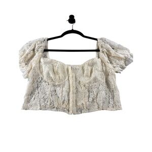 Princess Polly Withers Top Cream Lace Puff Sleeve Bustier Crop Top US 12 NEW